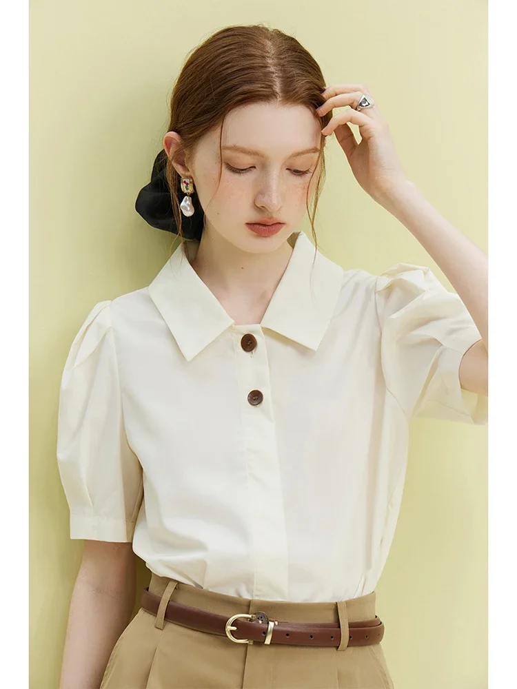 Блузка женская летняя однотонная на пуговицах с рукавами-фонариками