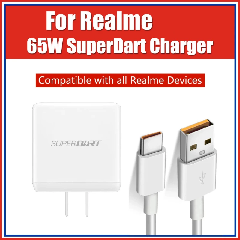 EU/US 65W Realme SuperDart Charger 6A Type C Cable For Realme GT2 Pro Neo2 2T Q3 X7 Pro 9i 8i 8 Pro Narzo 50 30 20 Find X3/Pro