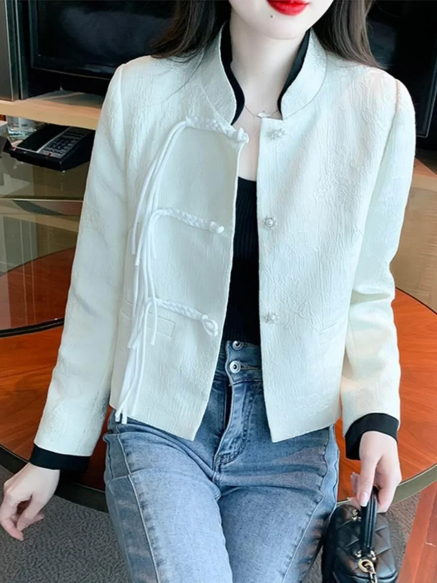 Pink Chinese Sle Graceful Outerwear Spring and Autumn European Goods Women clothes High Sense Wear Small Buckle Top