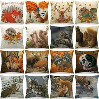 cute animals pattern cushion cover 45x45cm farmhouse home decor linen pillow covers squirrel raccoon fox wolf printed pillowcase