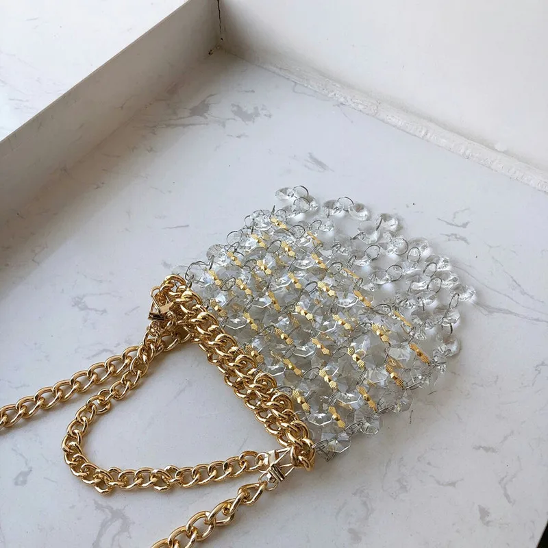 2022 spring and summer new Korean foreign style hand-woven bag crystal square hand-held one-shoulder messenger women |