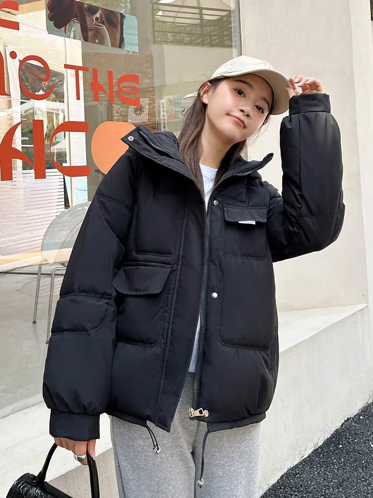 Winter Warm Thick Coats Women Clothes Short Parkas Fashion Black Cotton Padded Female Down Jacket Elegant Hooded Coat