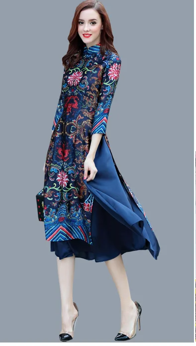 

Vietnamese Ode Cheongsam Dress Authentic Ethnic Style Improved Edition