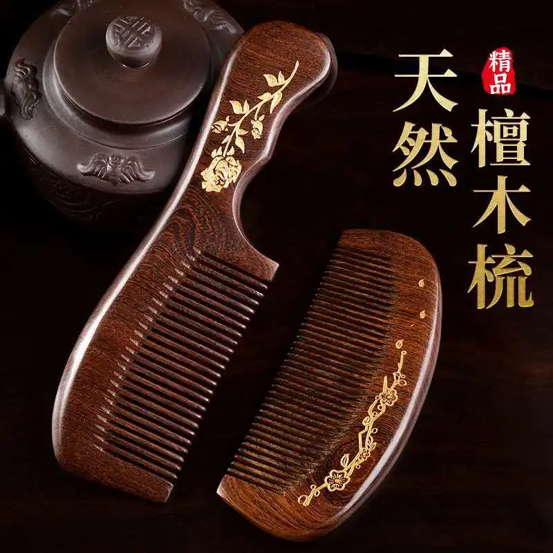

Crescent Gold Silk Sandalwood Comb Anti-static Anti-tangling Hair Straight Hair Comb Styling Tool Barber Small Gift with Handle