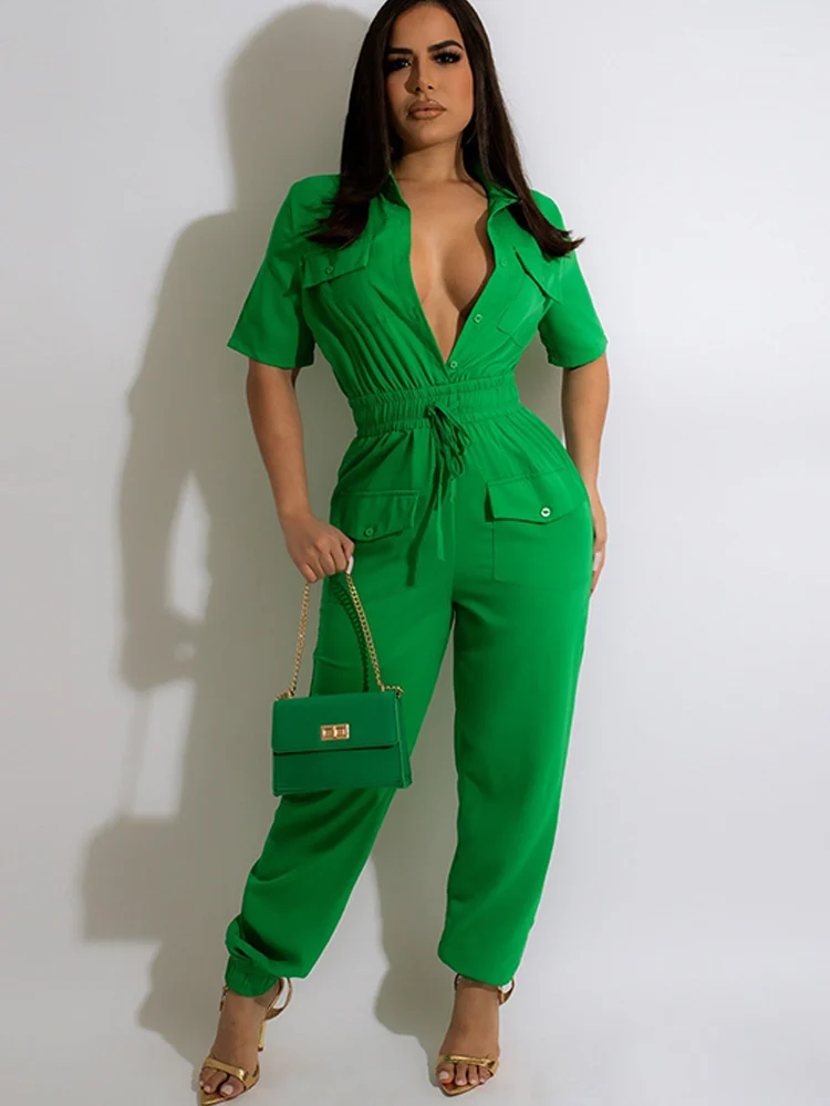 

Комбинезон-карго Женский, повседневный однобортный комбинезон на завязках, с множеством карманов, с лацканами и пряжкой, элегантный летний