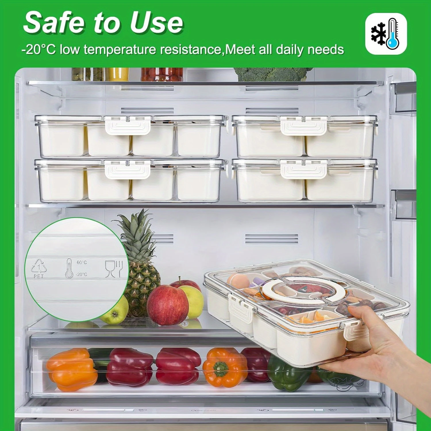 8-секционный герметичный пластиковый контейнер для пищевых продуктов с защелкой