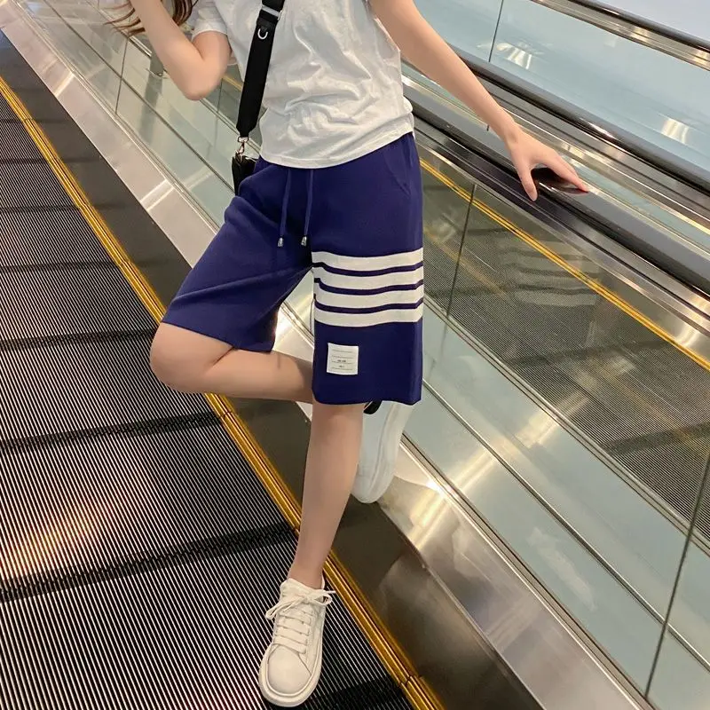 Casual Drawstring Shorts High Quality Summer Shorts Men and Women Four-bar Striped Baggy Korean Sports Shorts Hip Hop Streetwear