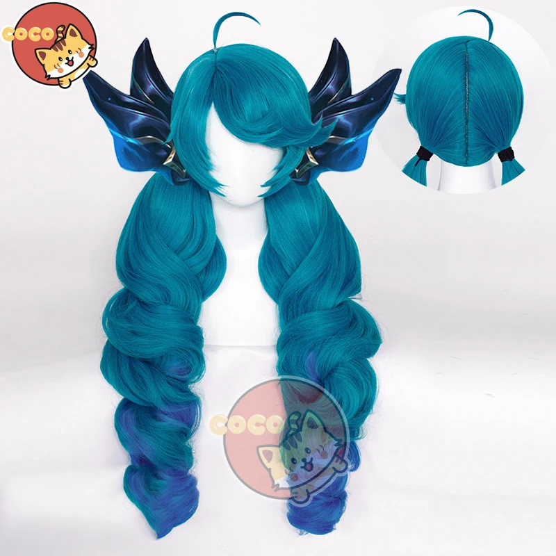 Game LOL Gwen Cosplay Wig Game League of Legends Cos Gwen Cosplay Blue Long Hair for Girls Unisex Party