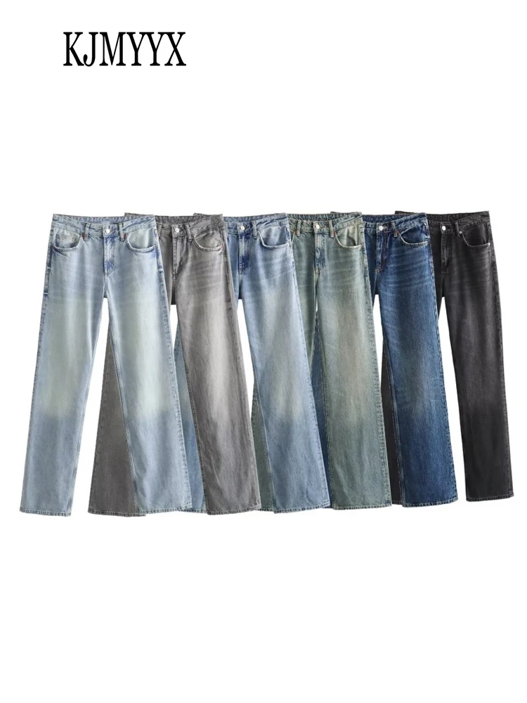 

KJMYYX 2023 новые весенние осенние женские модные джинсовые повседневные брюки с высокой талией и карманами женские шикарные джинсы Широкие брюки