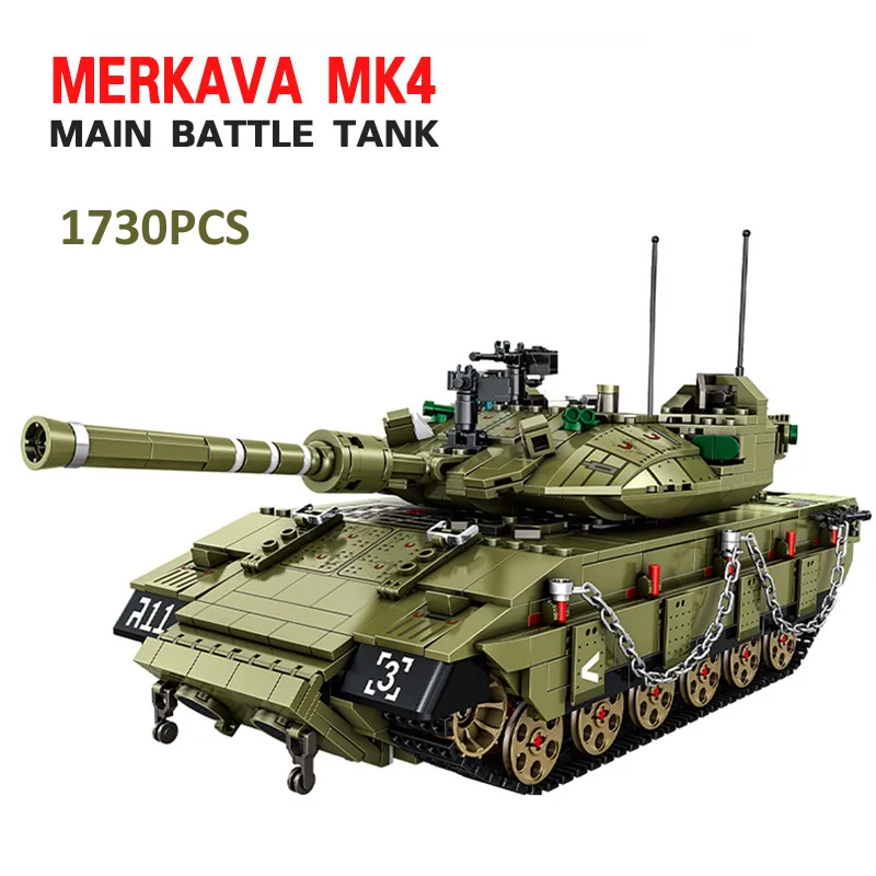 

Конструктор основной боевой танк Меркава Mk4 из Израиля, армейские фигурки солдат Второй мировой войны, детские игрушки «сделай сам», подарк...