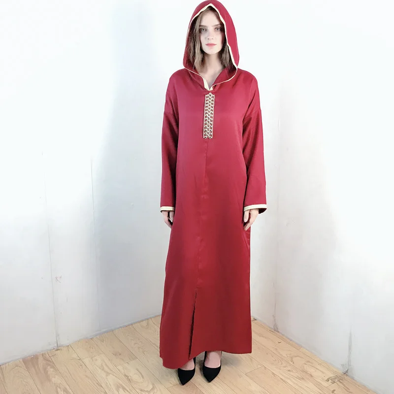 

Muslim Women's Hooded Dubai Gown Türkiye Fashion Diamond Winter Autumn Christmas V Neck Dress Elegant Ukraine Vestido Femme