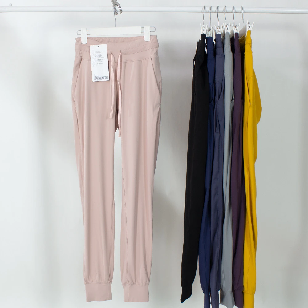 Lulu Women High Waist Loose Elasticity Casual Fitness Yoga Pants With Pockets Outdoor Drawstring Breathable Jogging Sports Pants