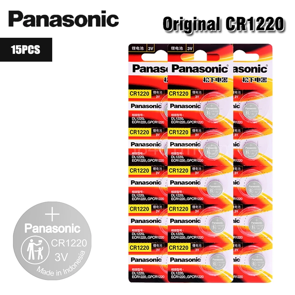 

Литиевые Батарейки PANASONIC CR1220 BR1220 DL1220 ECR1220 LM1220 3 в, Кнопочная батарейка, батарейка для светодиодных фонарей, игрушек, часов, 15 шт.