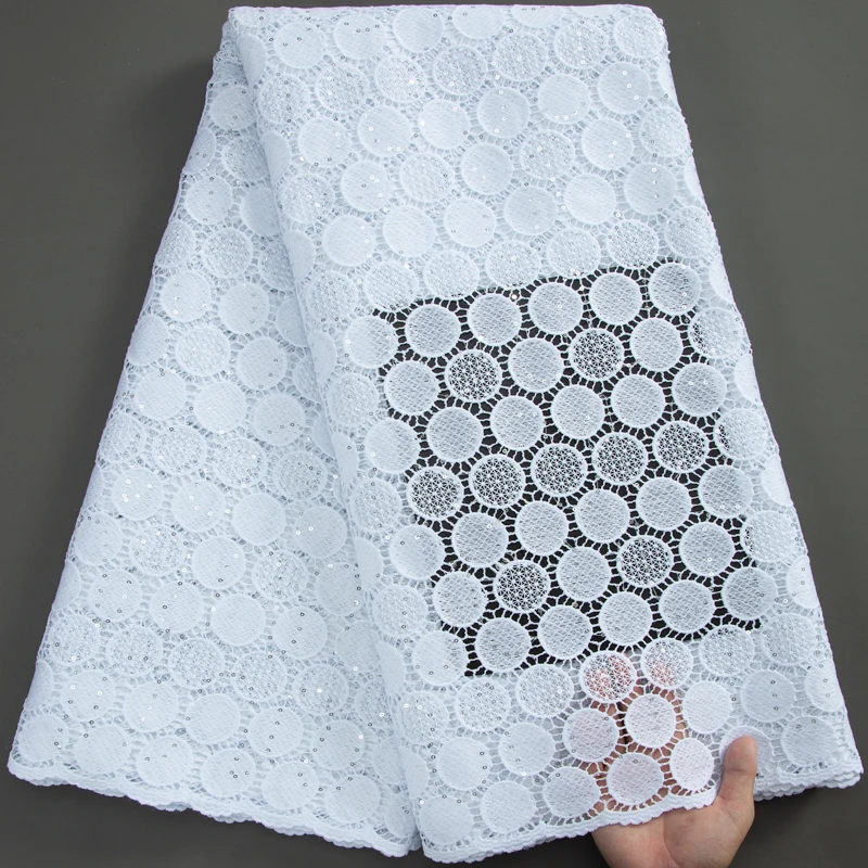 

Белый Африканский шнур гипюровая кружевная ткань с блестками 2023 нигерийская Водорастворимая кружевная ткань для женщин вечернее платье пришить A3205