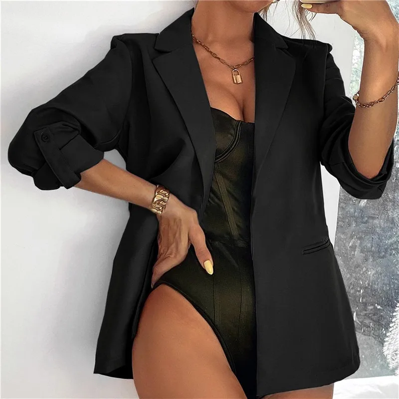 

Women's Clothes Cardigan Collared Tops Solid Color Coat Tops Clothing Long Sleeve Unique Tops Blazers Fashion Female Tops New