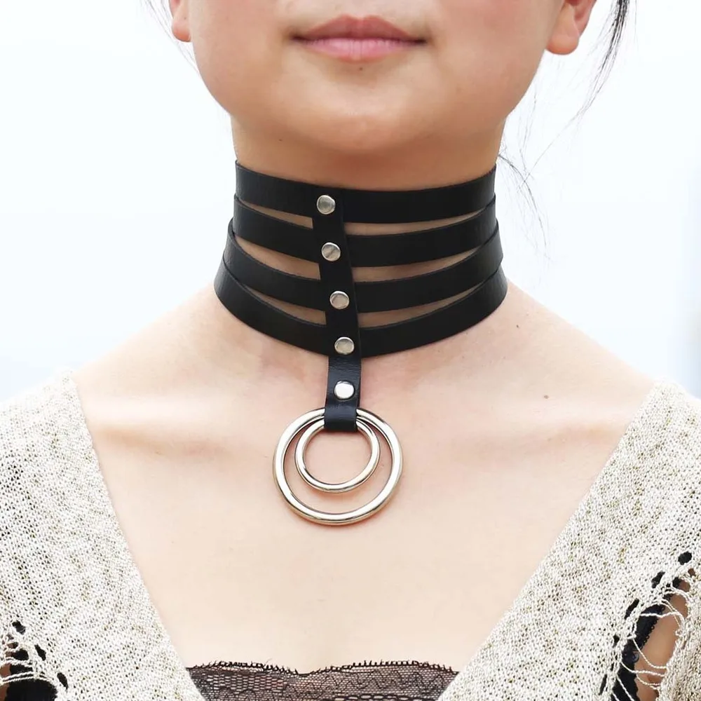 

Gothic Leather Necklaces for Women Collar Sexy Egirl Goth Punk Hollow Choker Metal Harajuku Bondage Gothic Accessories Jewelry