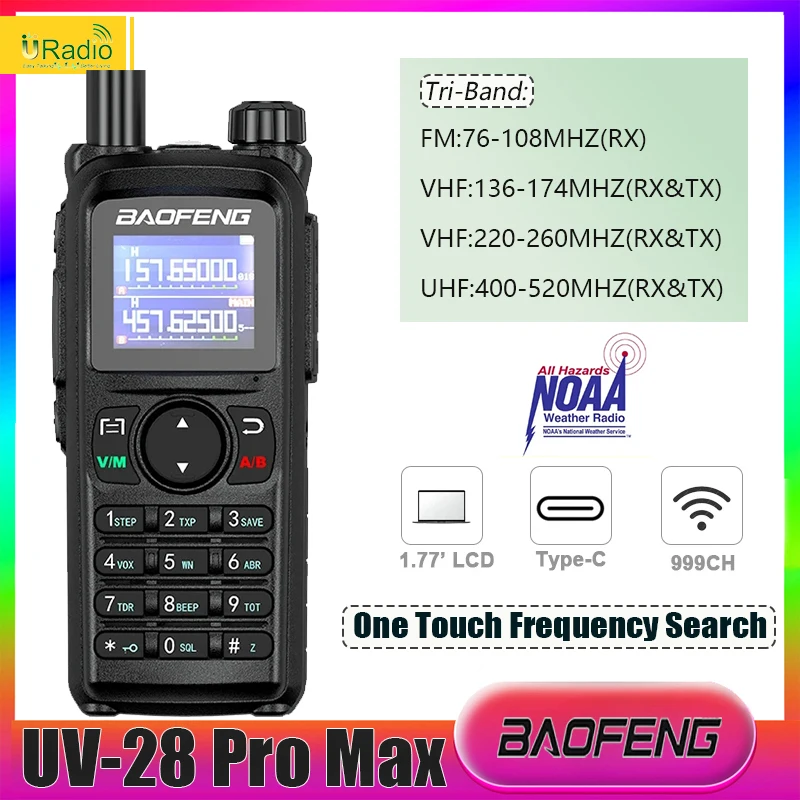 Портативная рация Baofeng UV-28 Pro Max Type-C трехдиапазонная 400-520 МГц 999 каналов