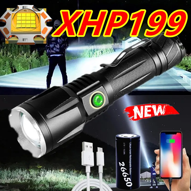 

XHP199 Newest Powerful Led Flashlight 18650 XHP90 High Power Torch Light Rechargeable Tactical Flash Light Usb Camping lantern