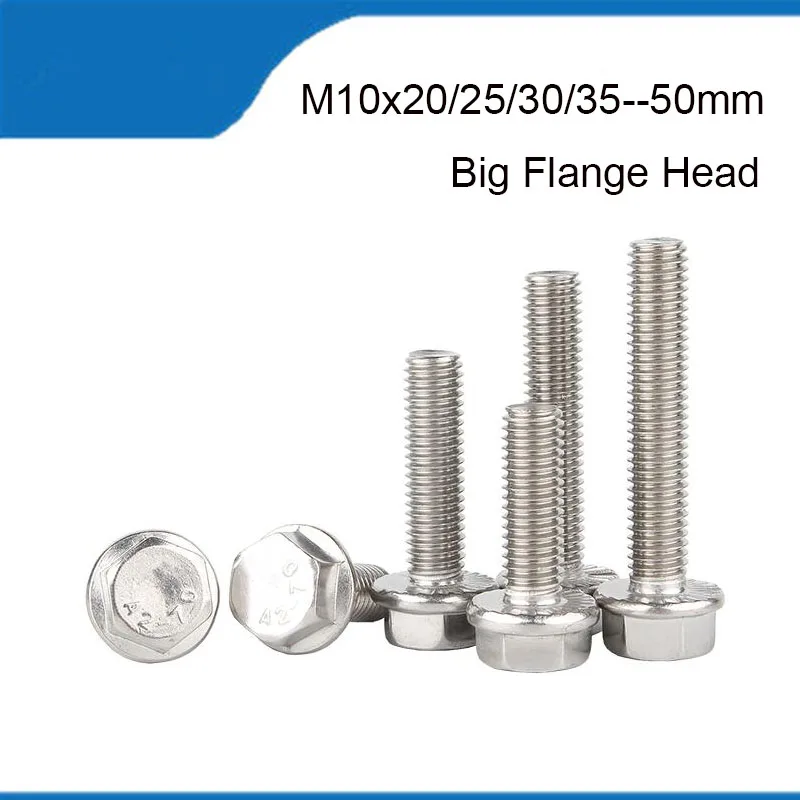 

WHUZF Free Shipping 20PCS M10 Large Hexagon Flange Head Screw 304 Stainless Steel M10*20/25/30-50mm Hex Bolt M10 Flange Fastener