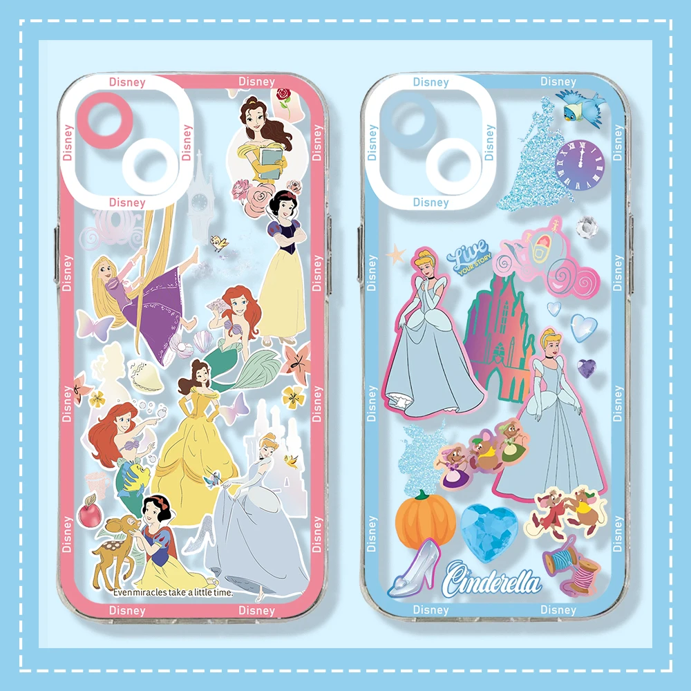 

Disney Princess Cinderella Ariel Phone Case For iPhone 14 13 12 Mini 11 Pro Max X XR XS 7 8 Soft Silicone Transparent Cover Girl