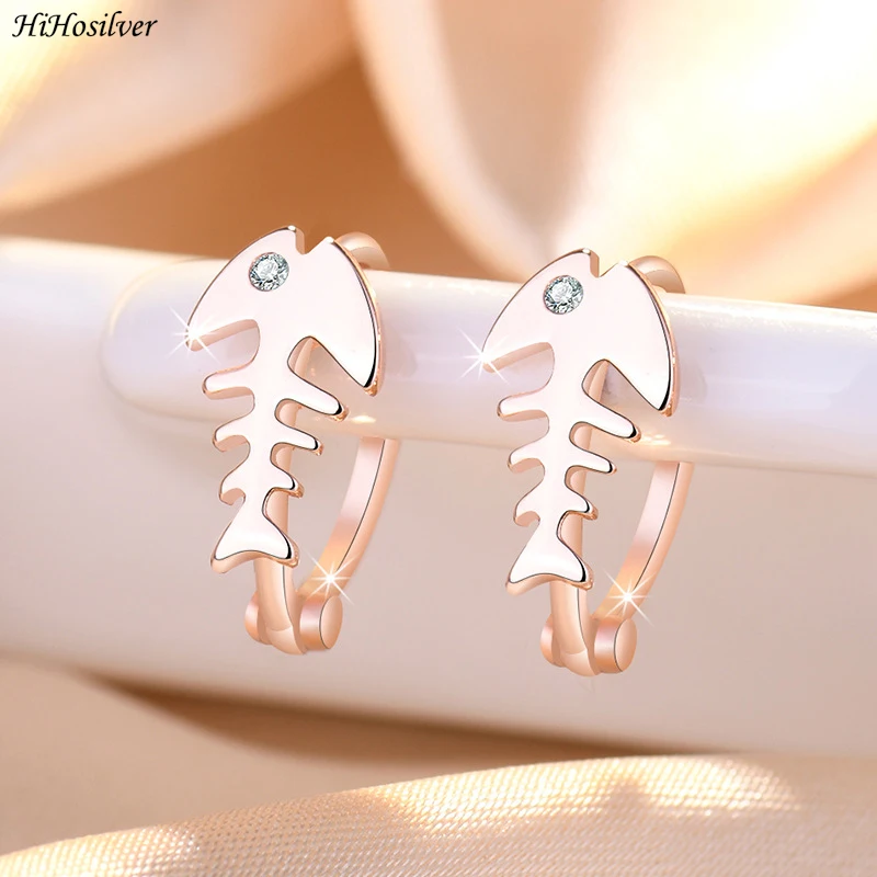

HiHosilver Women's 925 Silver Needle Crystal Fish Hoop Earrings Trendy Jewelry Gift For Girl New HS0058