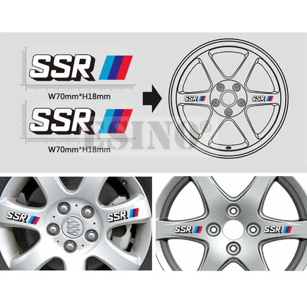 

4 x Car Styling Wheel Rim Decorative Vinyl Sticker Series Car Accessories Decals for SSR GTV01 GTX01 Professor SP1 SP1R SP4 SP4R