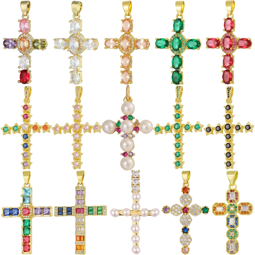 

Juya 18K Real Gold Plated Religious Pendants Handmade Peace Christian Cross Charms For DIY Talisman Prayer Lucky Jewelry Making