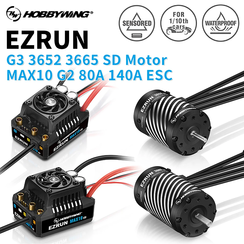 

HobbyWing Brushless Motor and ESC 80A 140A MAX10 G2 ESC 3652 3665 G3 Waterproof RC Motor For 1/10 Scale RC Monster Buggy Car