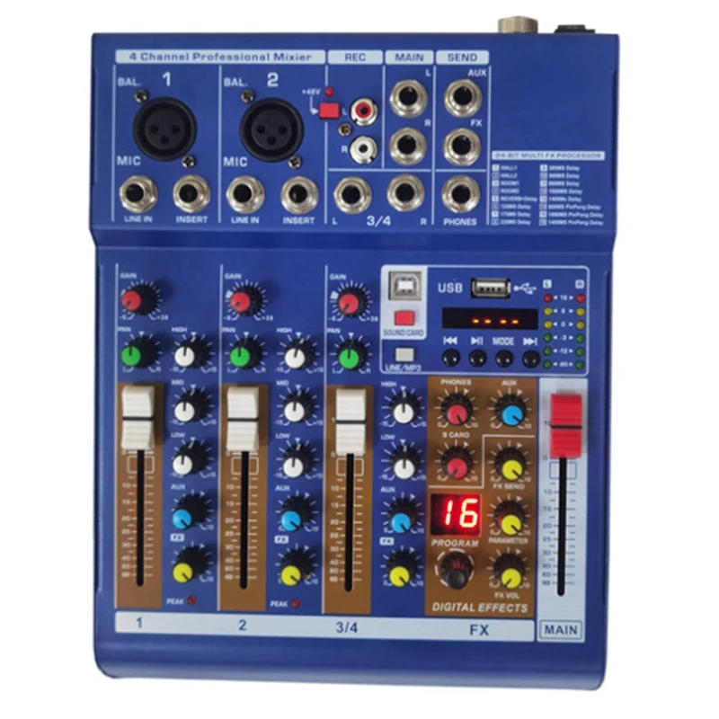 

4-Channel Bluetooth USB LCD Screen Phantom Power Home Performance USB Sound Card Small Mixer US PLUG