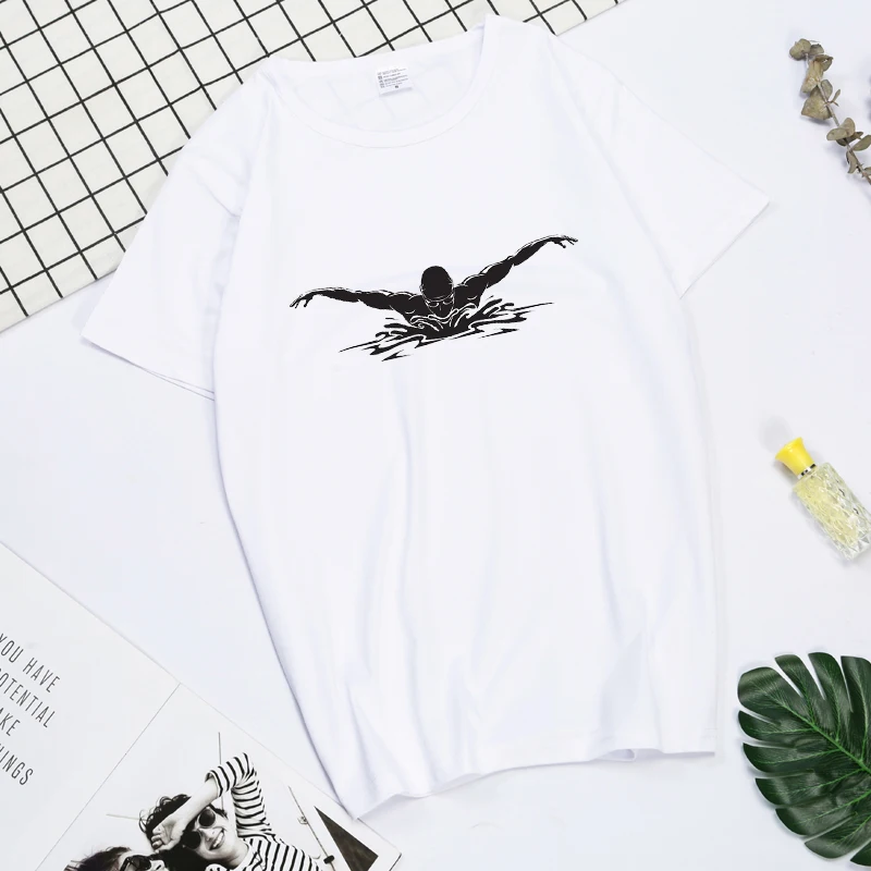 Mens T Shirts Fashion 2023 Brand Summer White Retro Swimmer Team  Coach Short Sleeve Printing T Shirts Gift