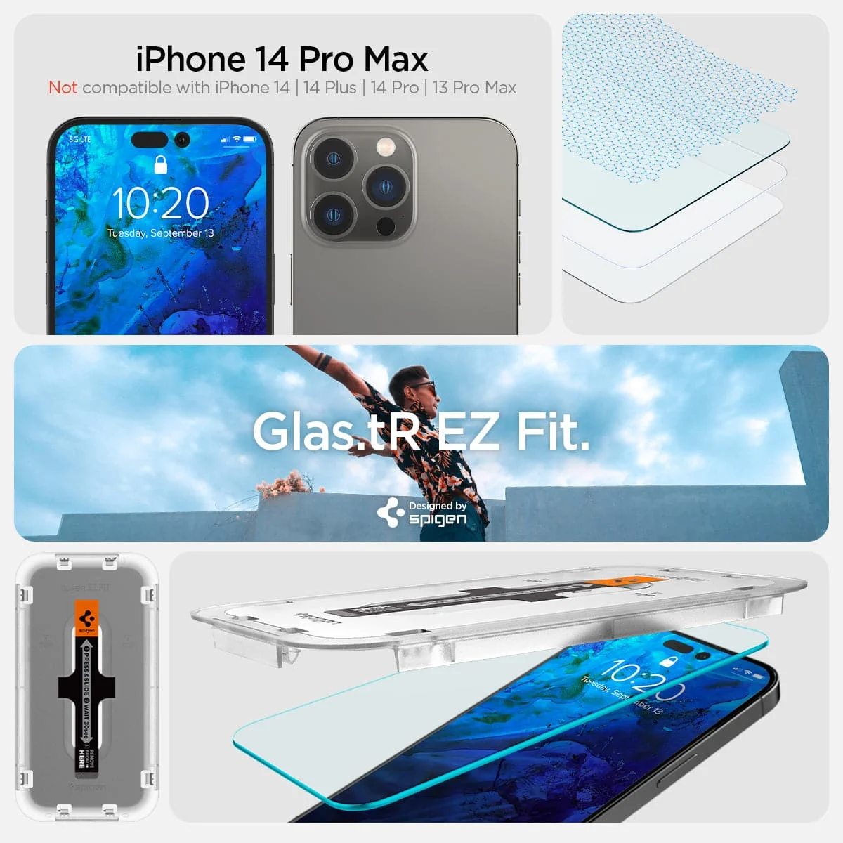 Spigen Glas.tR EZ Fit (Sensor Accurate) Matching Screen Protector on For 12 13 14 Pro Max Tempered Glass Fast Installation 1 PC