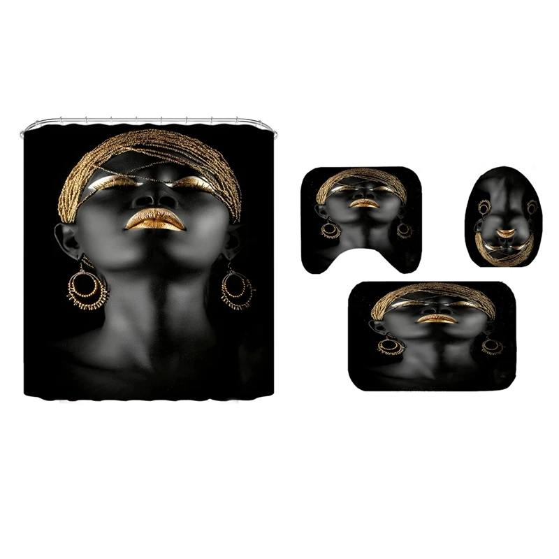 

Shower Curtains African Black Girl Women With Golden Lips Curtains For Bathroom 3D Printing Waterproof Home Decor