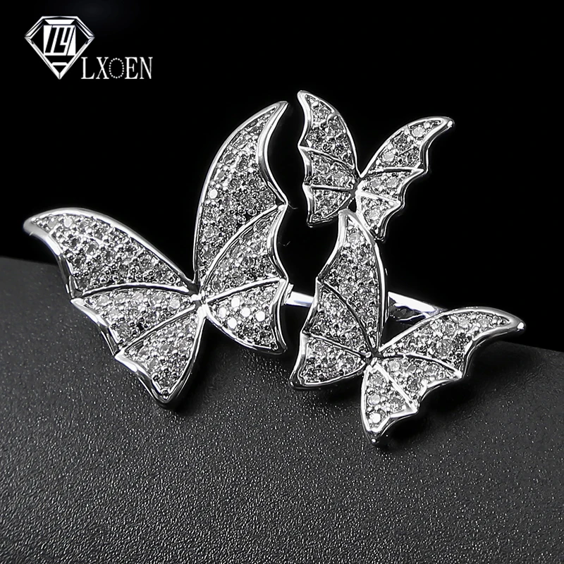 

Кольца LXOEN с фианитами женские, роскошные модные ювелирные украшения со стразами в форме бабочки для невесты, свадьбы, помолвки