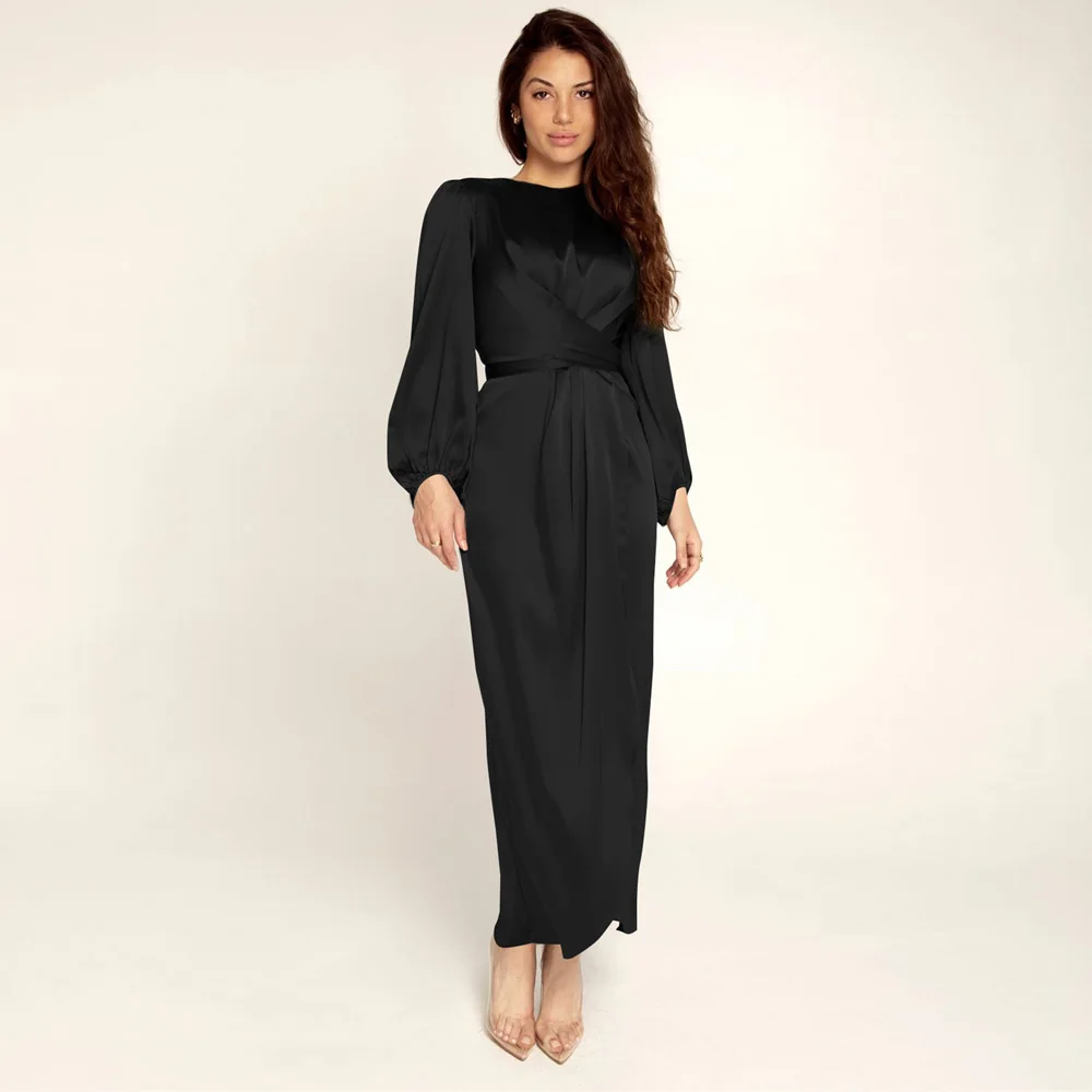 Arab Temperament Dress Muslim Fresh and Sweet Satin Long Skirt Muslim Dress Women 2021 New Long Skirt