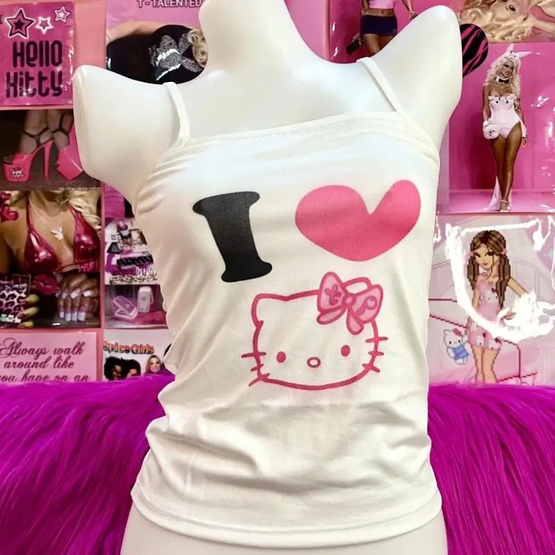 

Sanrios Hello Kitty Suspenders Summer Kawaii Anime Y2K Spicy Girl Original Personalized Cartoon Print Elastic Tank Top Camisole