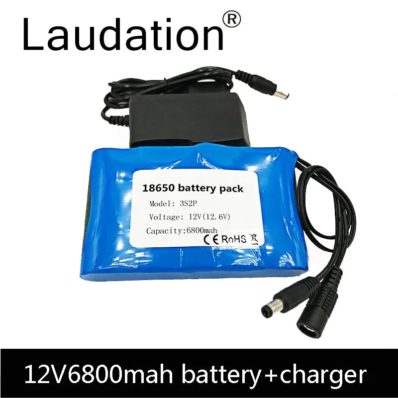 

18650 Li-Ion Battery Portable Rechargeable Battery DC 12 V 12.6 V 6800 mAh Battery/12.6V Battery Pack +12.6V1A Charger