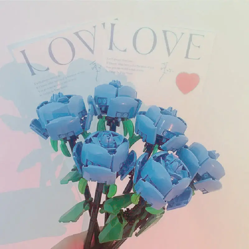 

6 шт./компл. DIY Романтический букет голубой розы, строительные 3D блоки, подарок для девочек, украшение для дома, розы, блоки, игрушки, кирпичи, д...