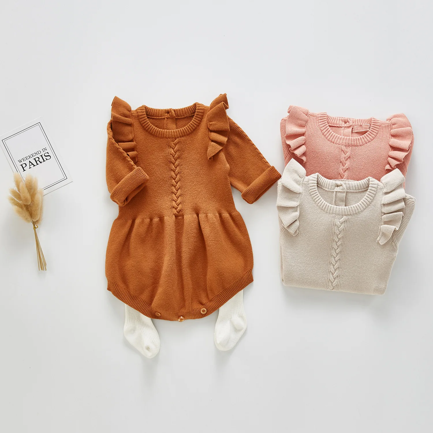 

Autumn Winter Baby Girls Clothes Knitting Pullovers Long Sleeve Knitwear Children Clothes Outfits Romper Babysuit Bodysuit 3 6 9