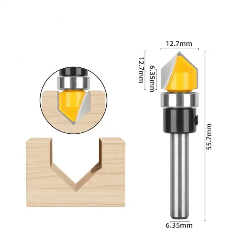 

V-shaped Milling Cutter 1/4 Shank Woodworking Deep Round Bottom Bearing Combination Knife Six-piece Bearing Straight Knife