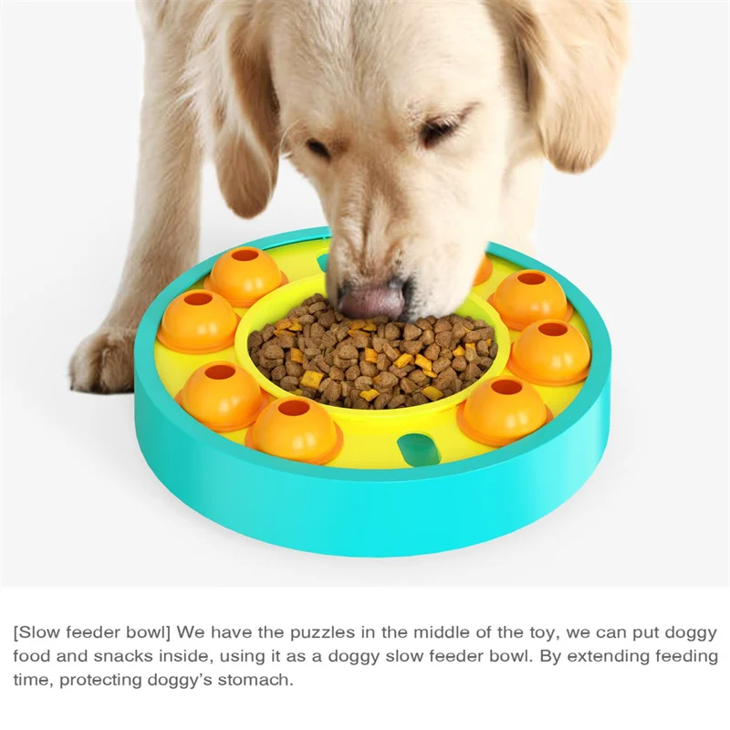 

Dog Training Puzzle Toys Slow Food Dispenser Nonslip Anti Choke Bowl For Puppy Interactive Turntable Multifunction Pet Food Dish