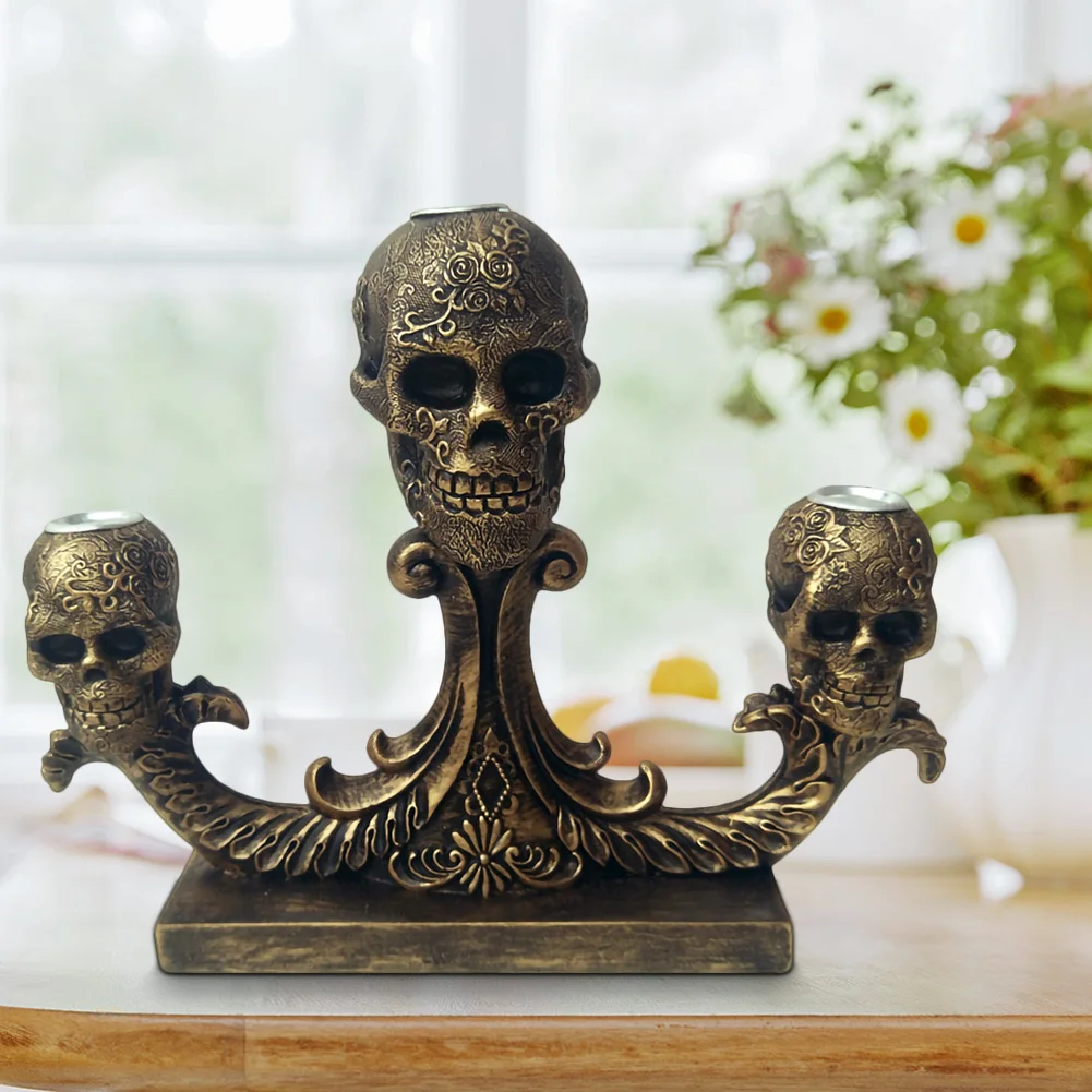 

Винтажные украшения для дома, поделки, Хэллоуин, двойная голова черепа, миниатюрный подсвечник из смолы, статуя, череп для пары