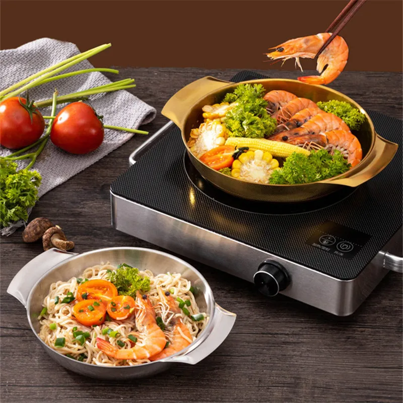 Flat Bottom Stainless Steel Paella Frying Pans With Handles Non-Stick Saucepan Cooking Pot Kitchenware Cookware Kitchen Utensils