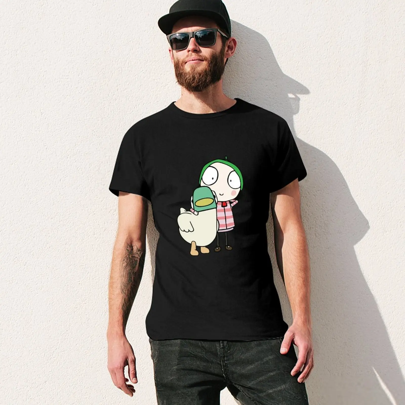 Сара и утка веселая футболка мужская большого размера винтажная