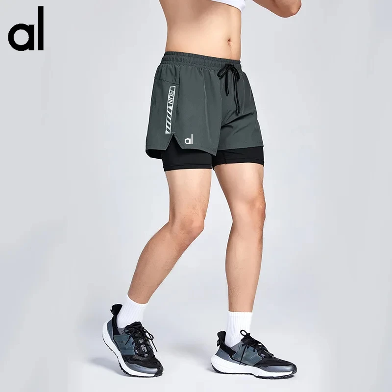 

Новые шорты для фитнеса AL Yoga для бега тренировок мужские спортивные шорты со встроенной подкладкой для йоги черные повседневные спортивные брюки