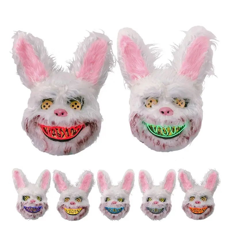 

Unisex Halloween Theme Party LED Glowing Face Mask Horror Bloody Bunny for Head Mask Scary Cosplay Masquerade Props