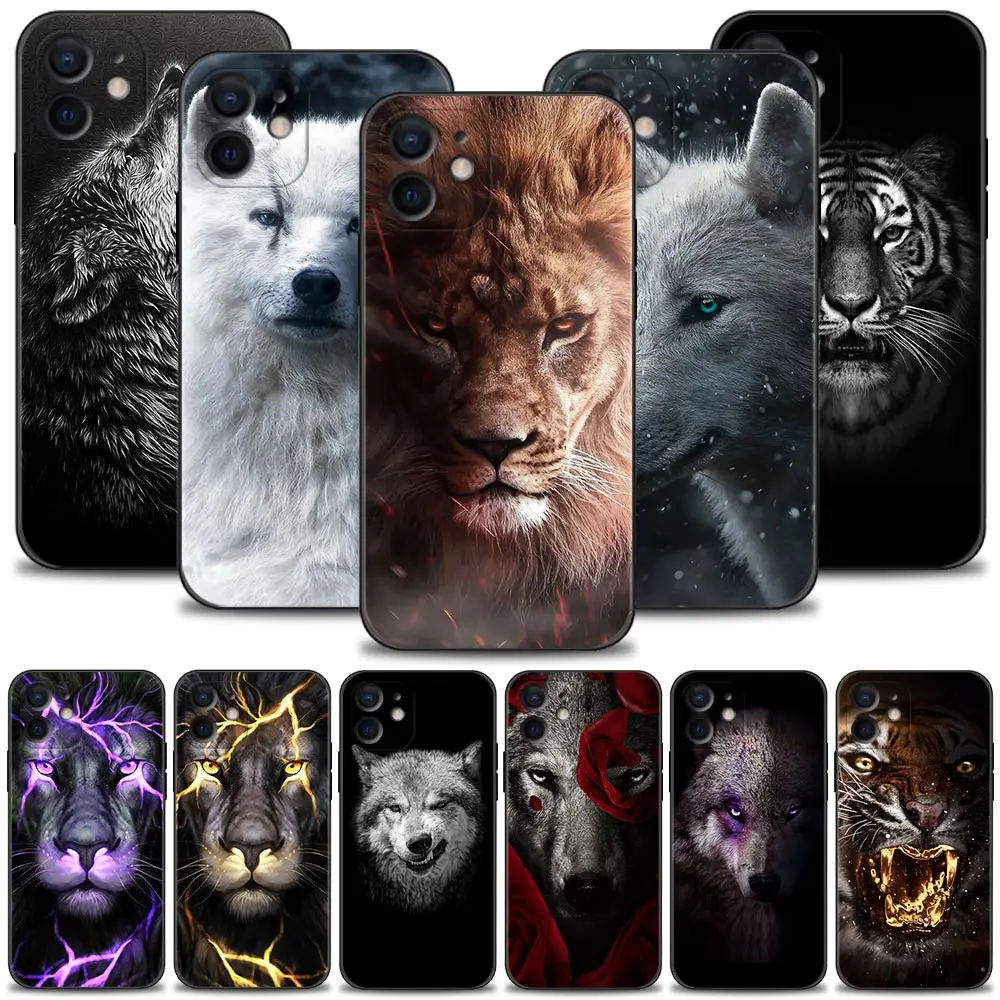 

Phone Case For iPhone 14 13 12 11 Pro Max 7 8 6 6S Plus XS Max XR X SE2022 13 12 Mini 5 5S Capa Angry Black Tiger Wolf Headpaint