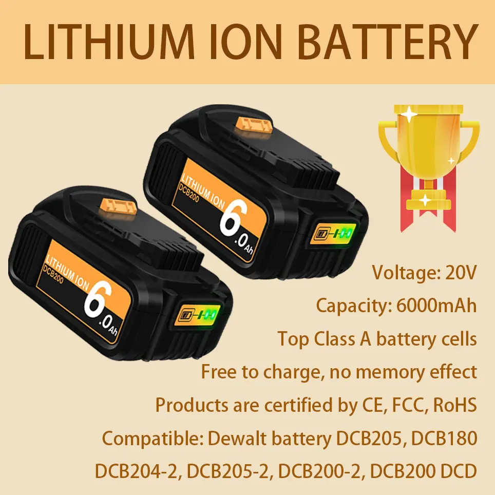 

DCB205 battery is suitable for Dewalt 20V battery MAX XR Lithium DCB206 DCB205-2 DCB204 DCB203 DCB200 DCD DCF DCG series