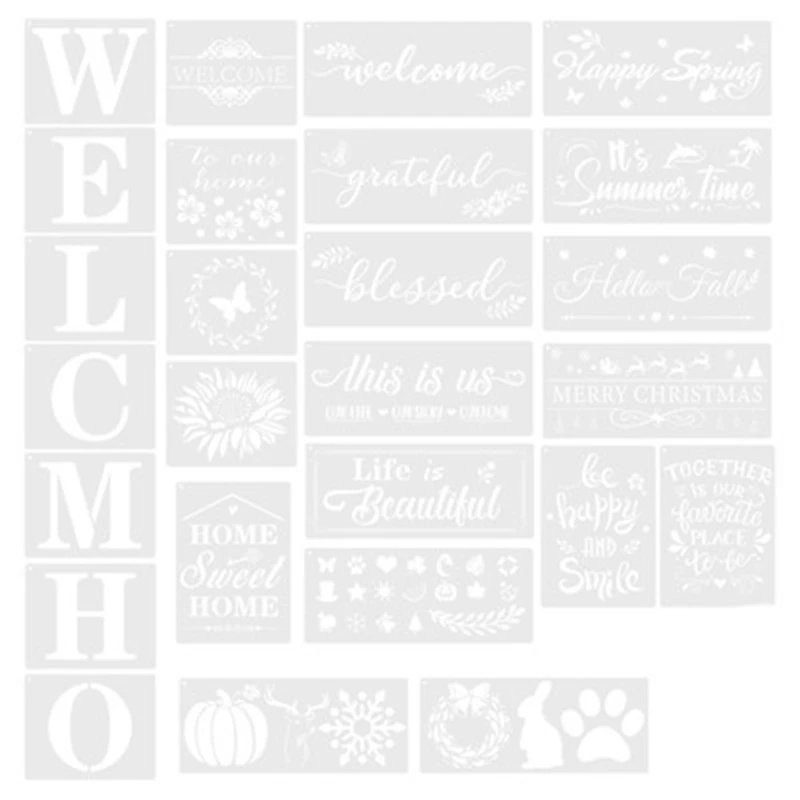 

26PCS Welcome Stencils, Welcome Open Closed Signs Templates For Painting Store Shop House Front Door Porch Outside Decor