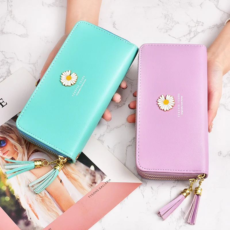 Wallet Korean women's long large capacity hand bag small daisy double zipper simple mobile phone bag