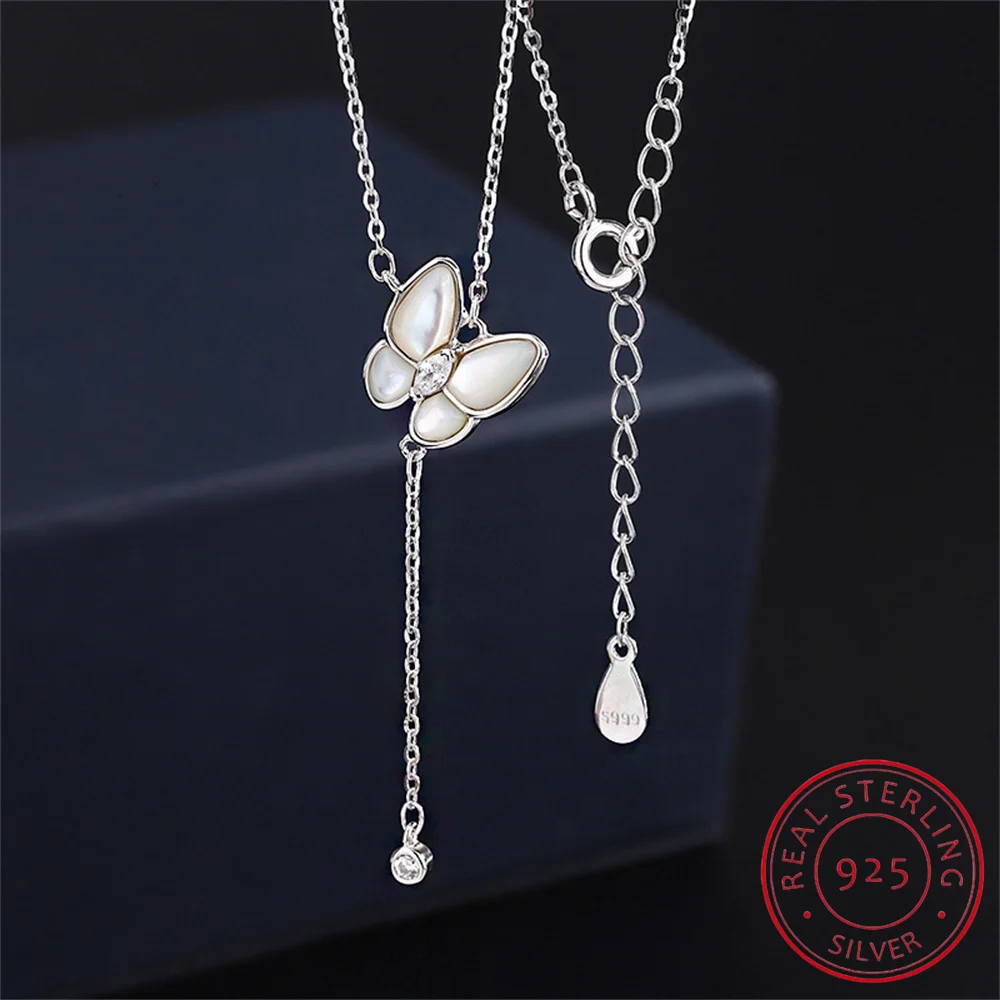 

S999 Sterling Silver Exquisite Butterfly Necklace white Pearl Pendant Light Luxury Clavicle Chain for Women Jewelry Wedding Gift